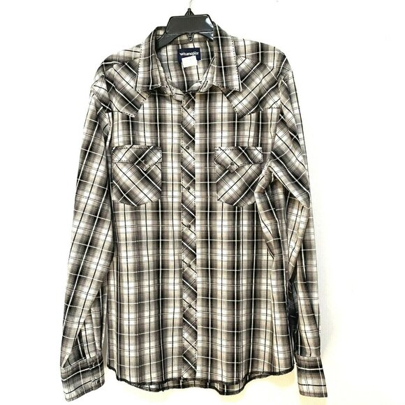 Wrangler Pearl Snap Plaid Shirt XL Gray Cowboy Western Country Classic - Picture 2 of 5
